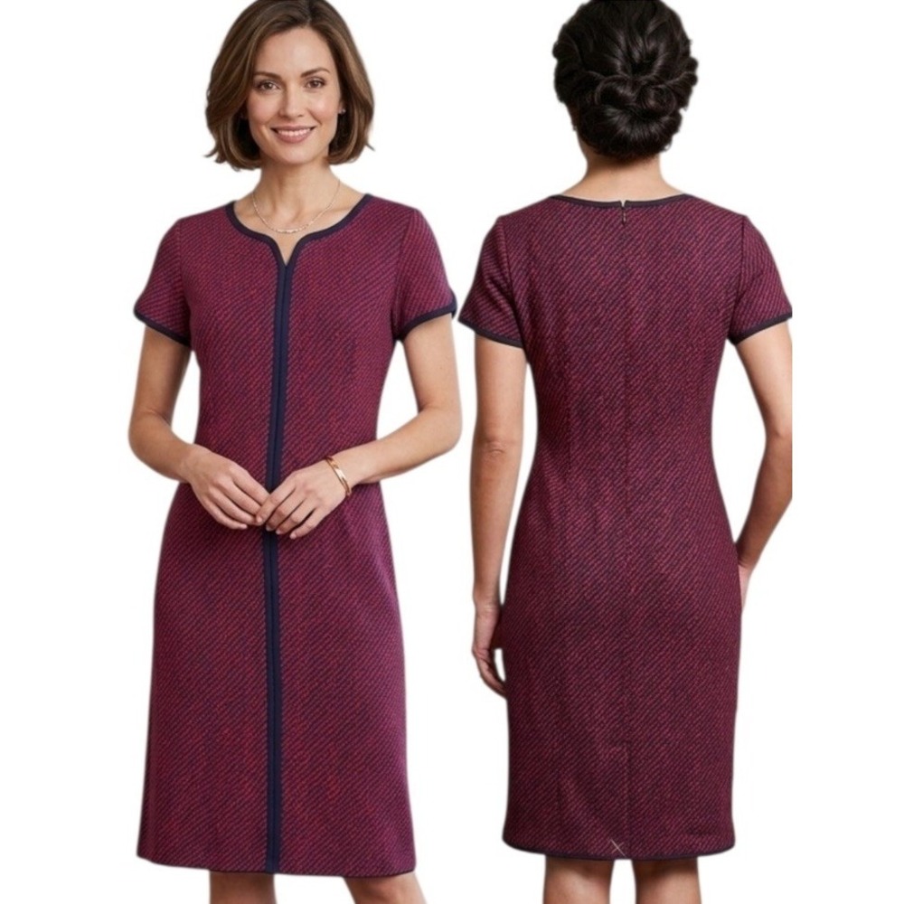 Talbots Tipped Ponte Sheath Dress 6 Petite Cap Sleeve Red &‎ Navy Preppy Career